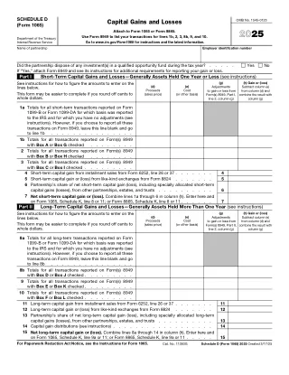 1065 Schedule D fillable PDF first-page preview of Capital Gains and Losses