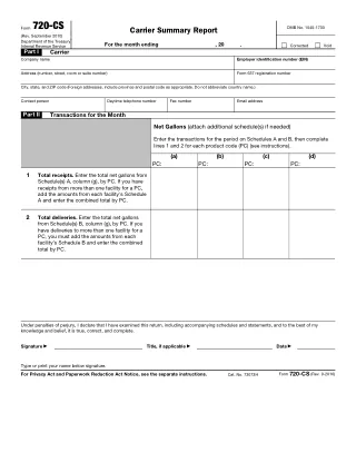 720-CS fillable PDF first-page preview of Carrier Summary Report