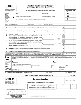 730 fillable PDF first-page preview of Monthly Tax Return for Wagers
