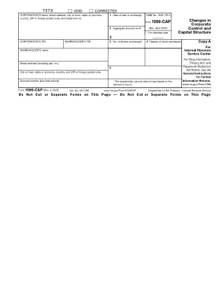 1099-CAP fillable PDF first-page preview of Changes in Corporate Control and Capital Structure