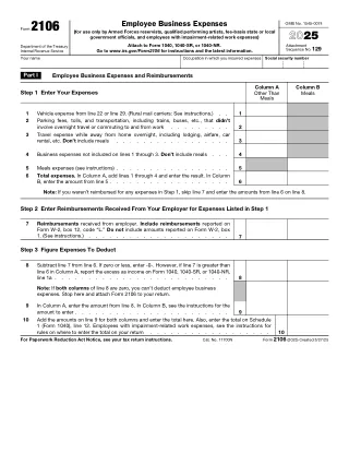 2106 fillable PDF first-page preview of Employee Business Expenses