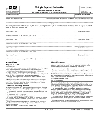 2120 fillable PDF first-page preview of Multiple Support Declaration