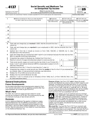 4137 fillable PDF first-page preview of Social Security and Medicare Tax on Unreported Tips