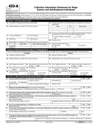First page preview of IRS Form 433-A from the DullyPDF public form catalog.