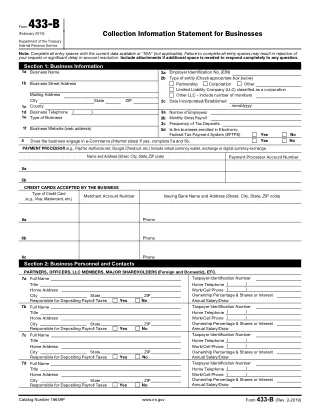 First page preview of IRS Form 433-B from the DullyPDF public form catalog.
