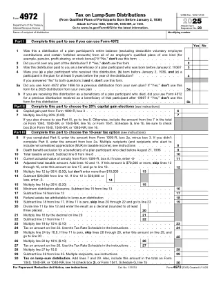4972 fillable PDF first-page preview of Tax on Lump-Sum Distributions