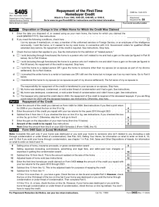 5405 fillable PDF first-page preview of Repayment of the First-Time Homebuyer Credit