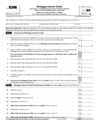 8396 fillable PDF first-page preview of Mortgage Interest Credit