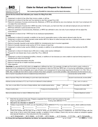843 fillable PDF first-page preview of Claim for Refund and Request for Abatement