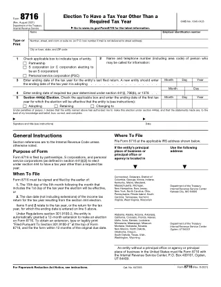 8716 fillable PDF first-page preview of Election to Have a Tax Year Other Than a Required Tax Year