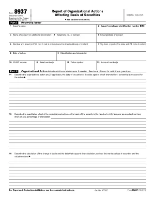 8937 fillable PDF first-page preview of Report of Organizational Actions Affecting Basis