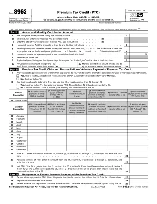 8962 fillable PDF first-page preview of Premium Tax Credit