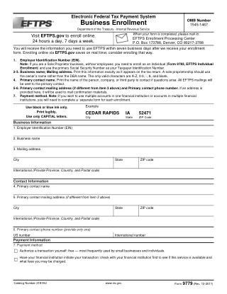 9779 fillable PDF first-page preview of EFTPS Business Enrollment