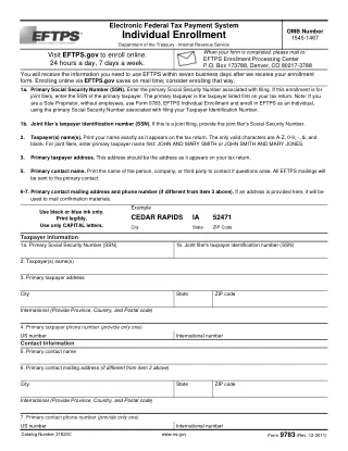 9783 fillable PDF first-page preview of EFTPS Individual Enrollment