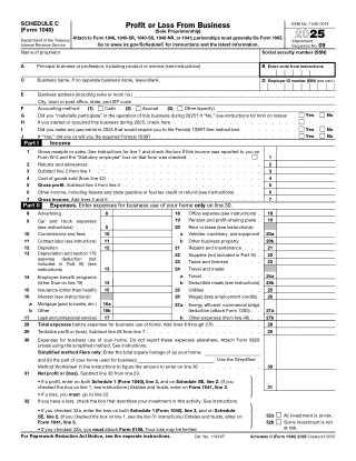 Schedule C fillable PDF first-page preview of Profit or Loss From Business