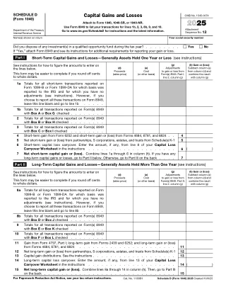 Schedule D fillable PDF first-page preview of Capital Gains and Losses