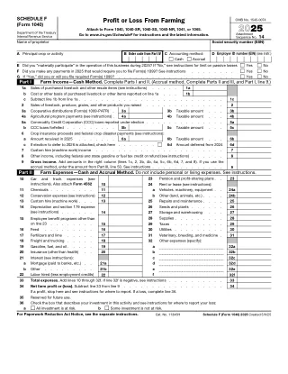 Schedule F fillable PDF first-page preview of Profit or Loss From Farming