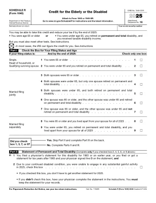 Schedule R fillable PDF first-page preview of Credit for the Elderly or the Disabled