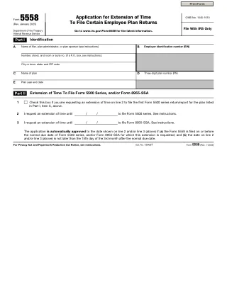 5558 fillable PDF first-page preview of Application for Extension of Time To File Form 5500