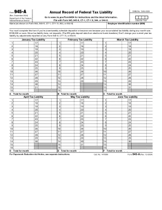 945-A fillable PDF first-page preview of Annual Record of Federal Tax Liability