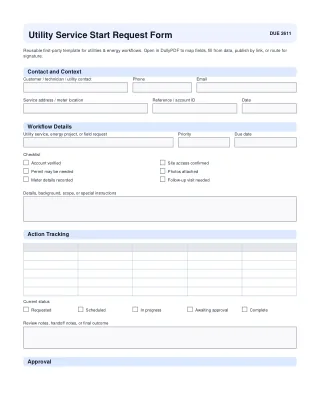 Utility Service Start Request Form fillable PDF first-page preview