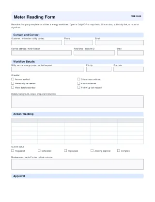 Meter Reading Form fillable PDF first-page preview