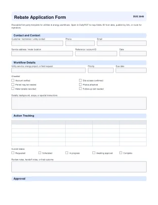Rebate Application Form fillable PDF first-page preview
