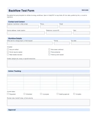 Backflow Test Form fillable PDF first-page preview