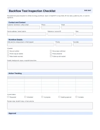 Backflow Test Inspection Checklist fillable PDF first-page preview