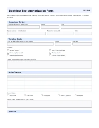 Backflow Test Authorization Form fillable PDF first-page preview
