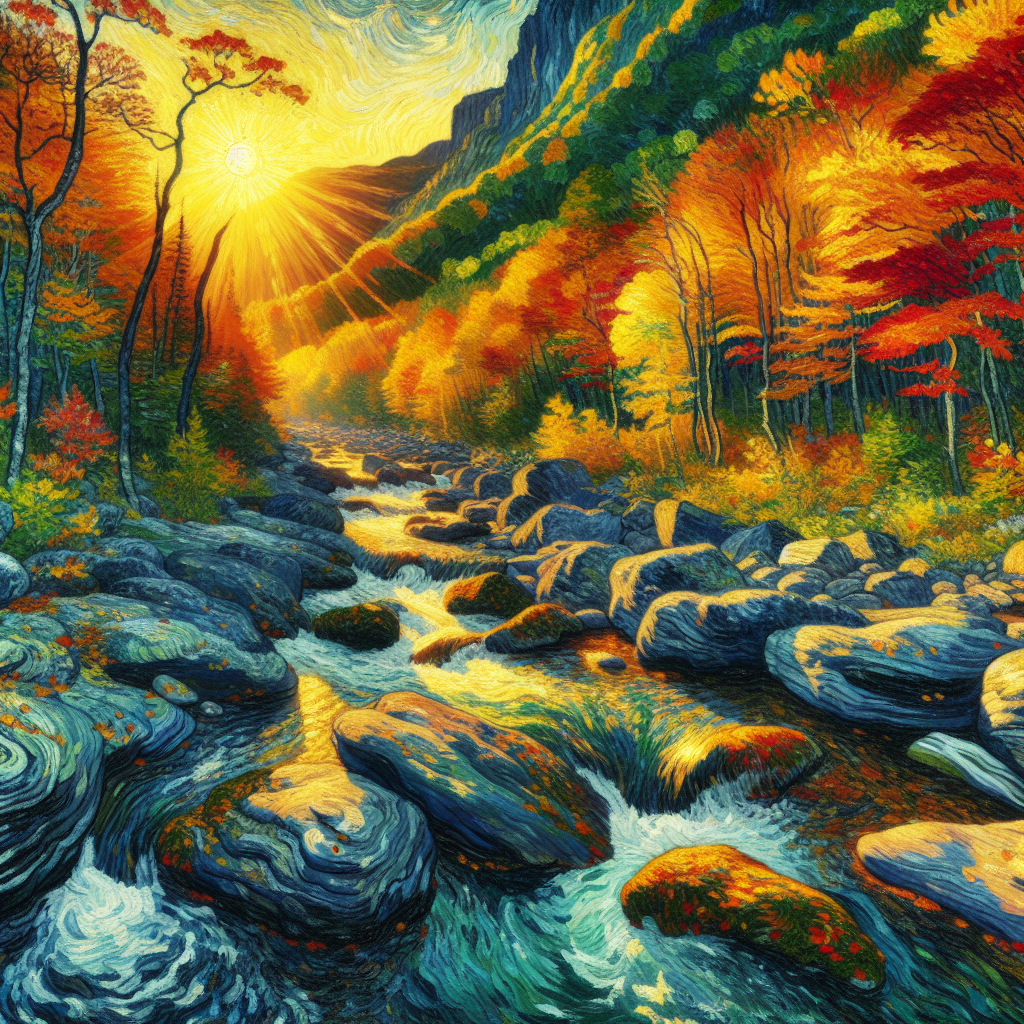 Stream Rolling Through The Valley In Autumn