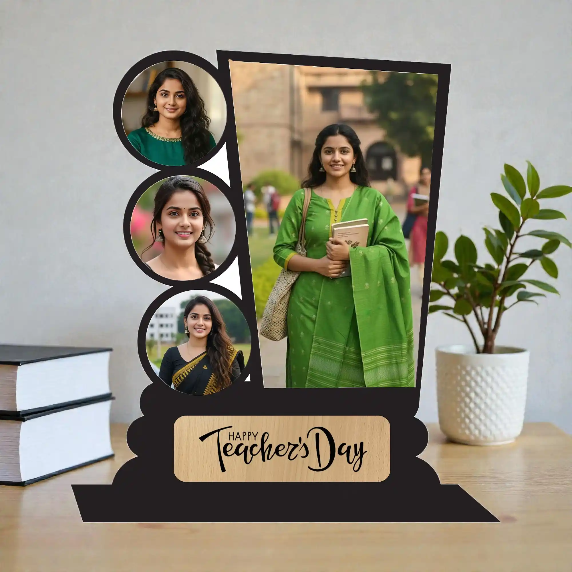 Personalized Teacher’s Day Wooden Photo Frame (4 Photo Collage) | Custom MDF Multi Photo Frame Gift for Teachers | Happy Teacher’s Day Desk Decor | Unique Teacher Appreciation Gift India | DVMART®
