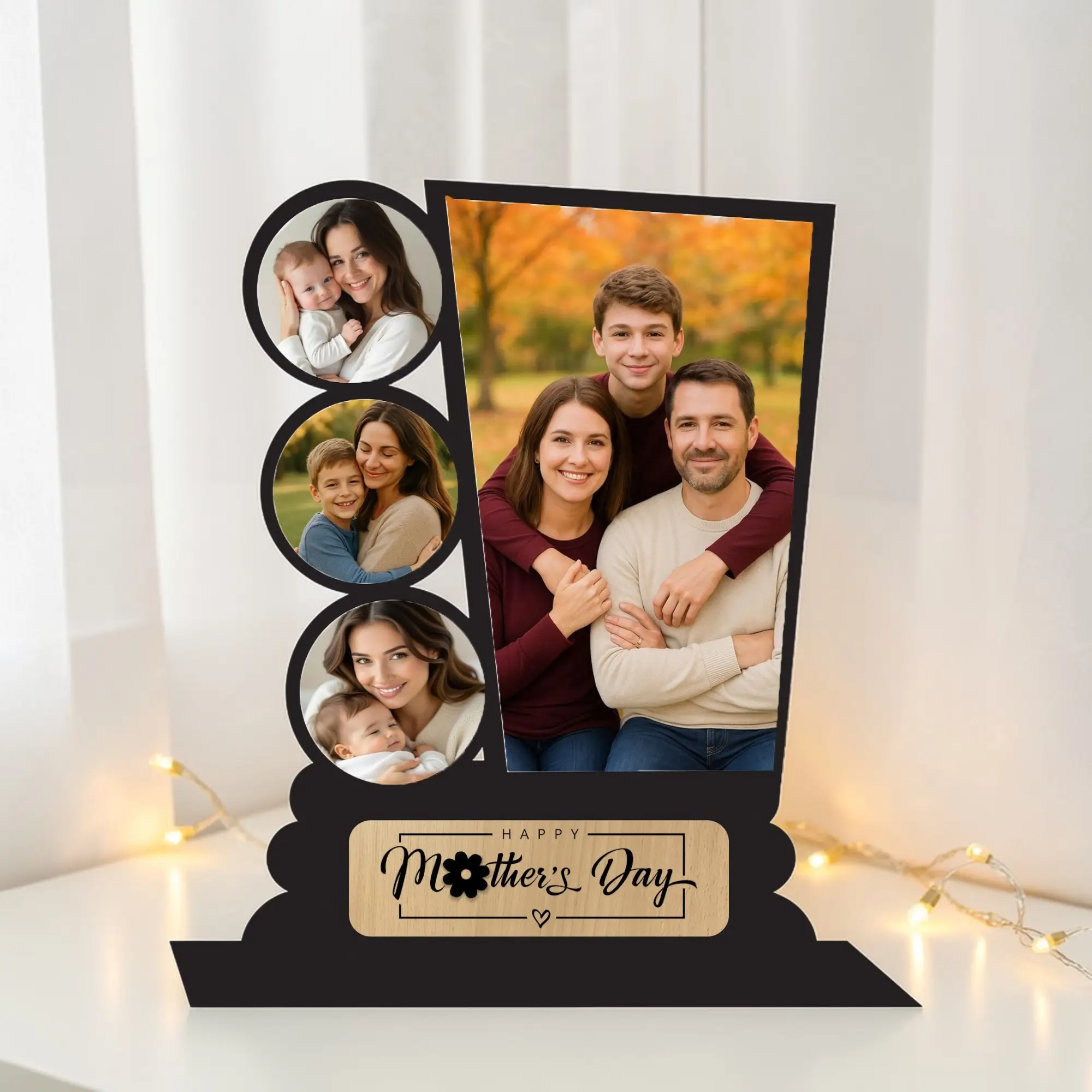 Personalized Multi Photo Wooden Frame for Mom | Custom 4 Photo Mother’s Day Gift | MDF Table Top Collage Photo Frame | Unique Gift for Mother | Home Decor | DVMART®