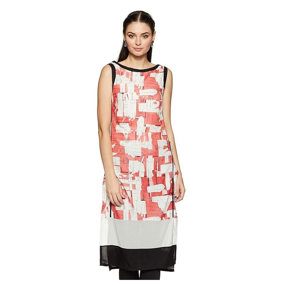 Women Printed Cotton Rayon A-line Kurta  (Red, White)