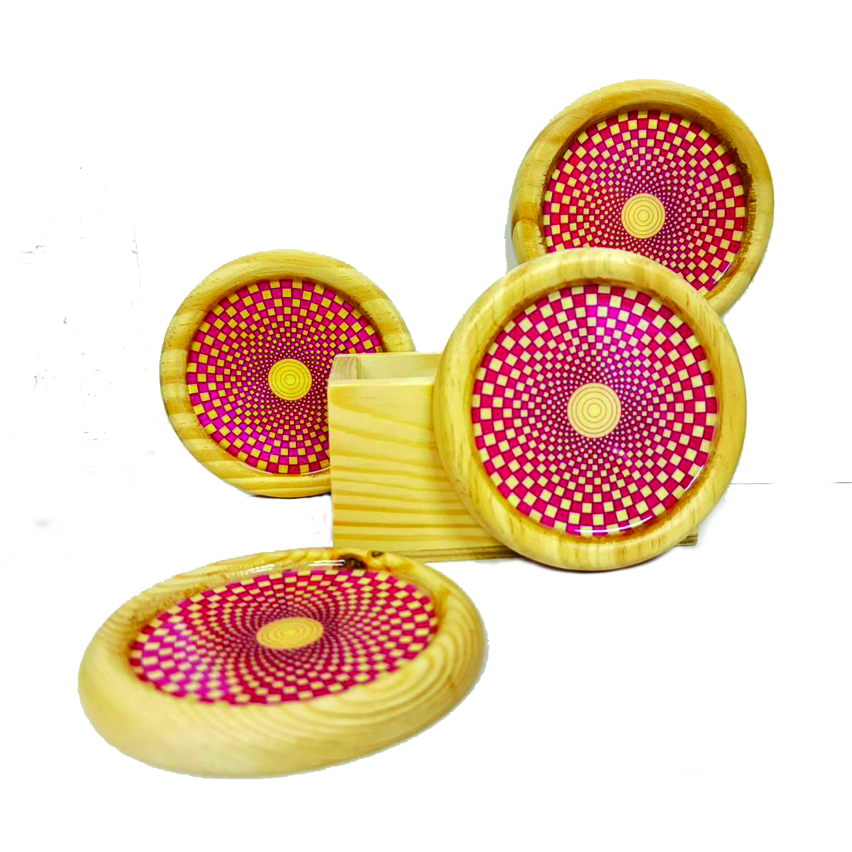 Designer Wooden Coaster Set with Stand Perfect for Tea Coffee and Glasses-Resin Work (Set of 4)
