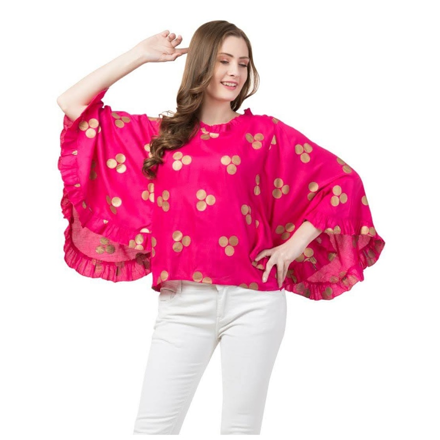 Casual Regular Sleeves Printed Women Rani Gold Top