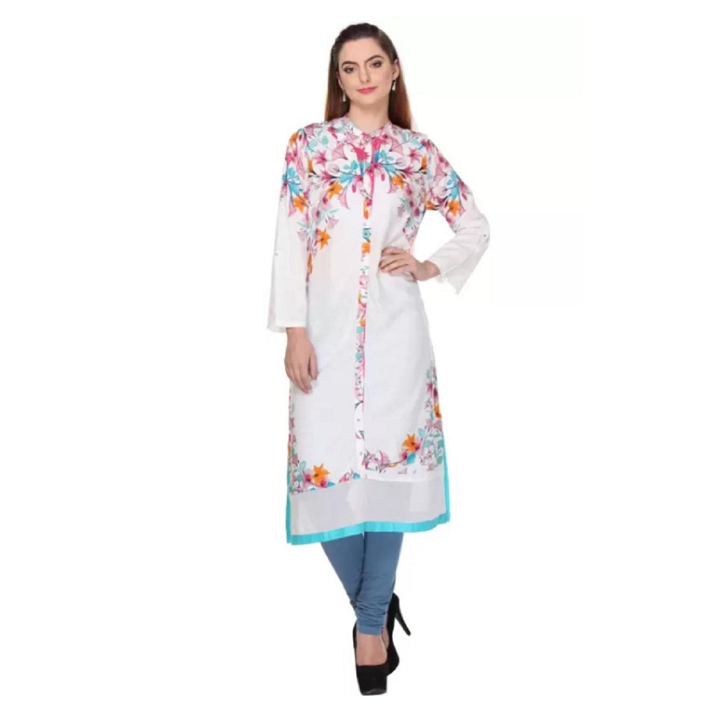 Women Floral Print Viscose Rayon Straight Kurta (Grey)