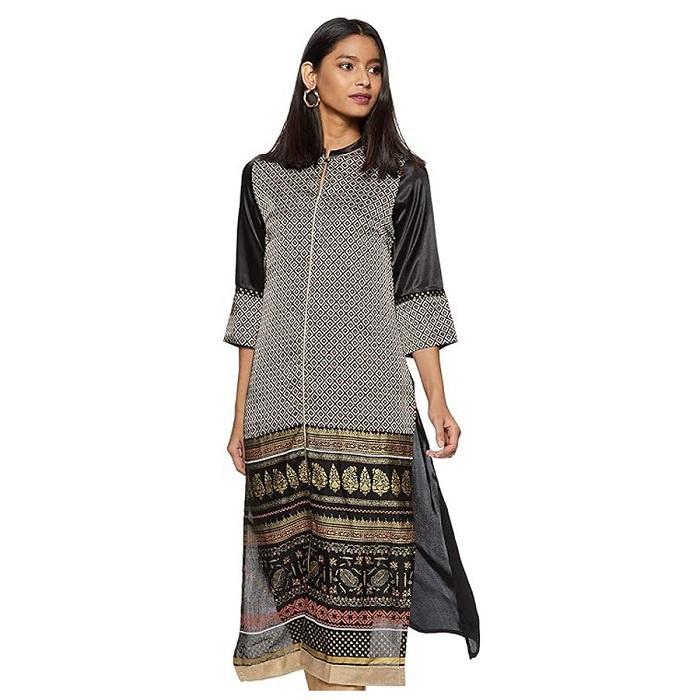 Women's Satin Straight Kurta Black