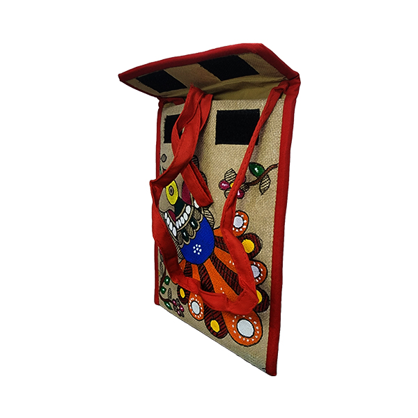 Colorful Mithila Painting Mobile pouch| Madhubani Handicraf Jute Handbag Purse and pouch (Associated design)