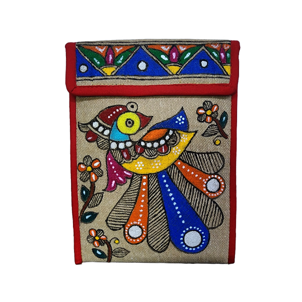 Mithila Painting Mobile pouch| Madhubani Handicraf Jute Handbag Purse and pouch (Associated design)