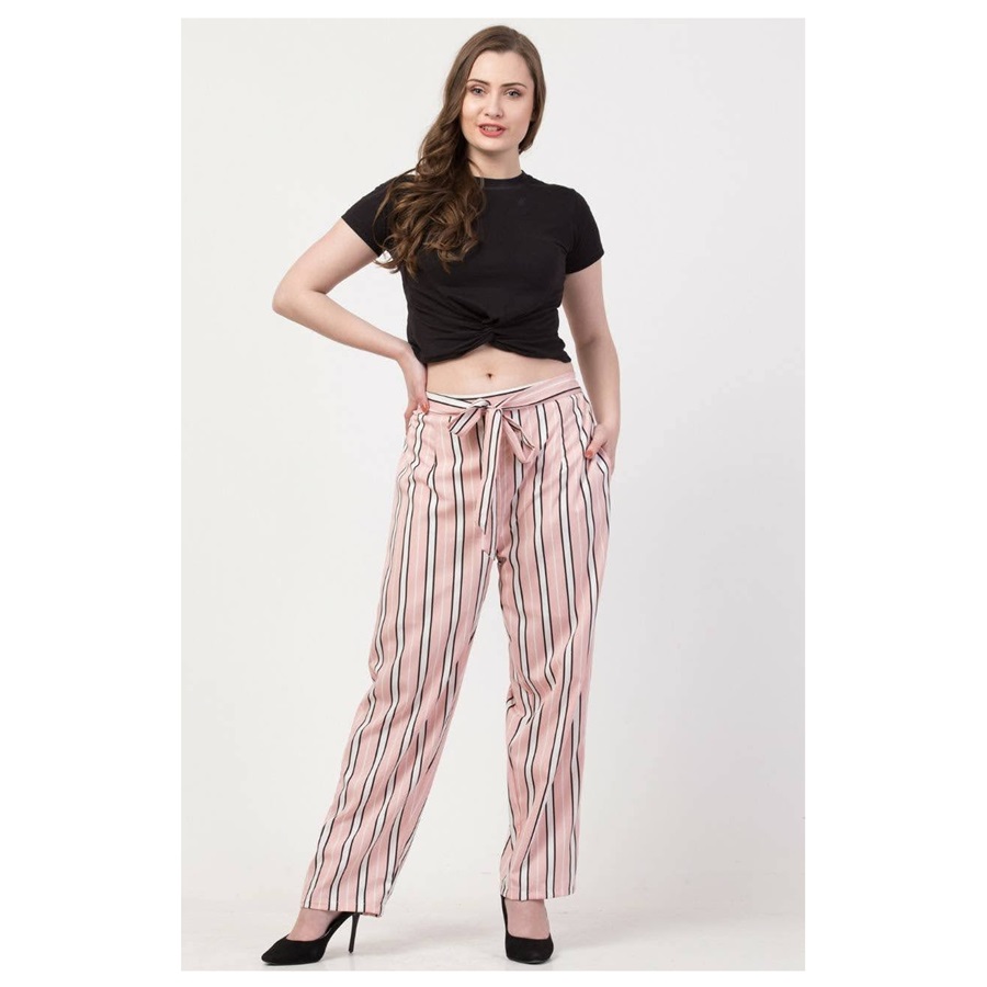 Women's Pink and White Striped Palazzo
