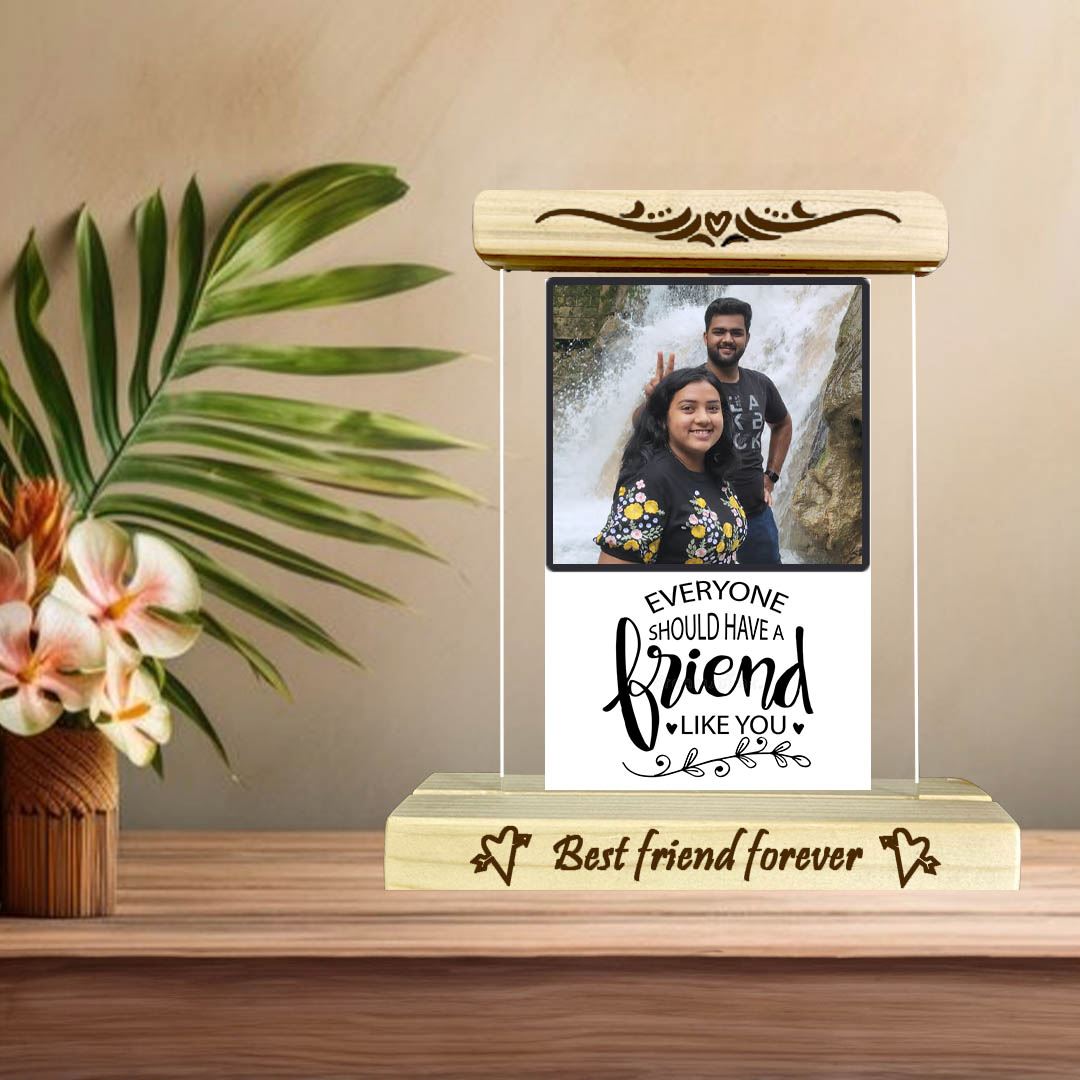Crystal Clear Memories Personalized Stylish Acrylic Frame with wooden base