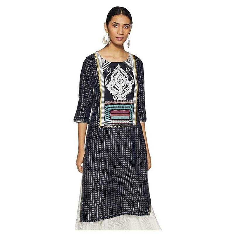 Women's Synthetic Straight Kurta Blue