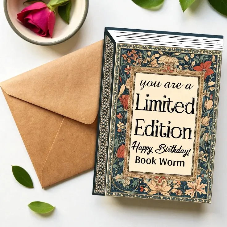 Limited Edition Book-Themed Birthday Greeting Card for Book Lovers – Non-Foldable Envelop Premium Flat Card