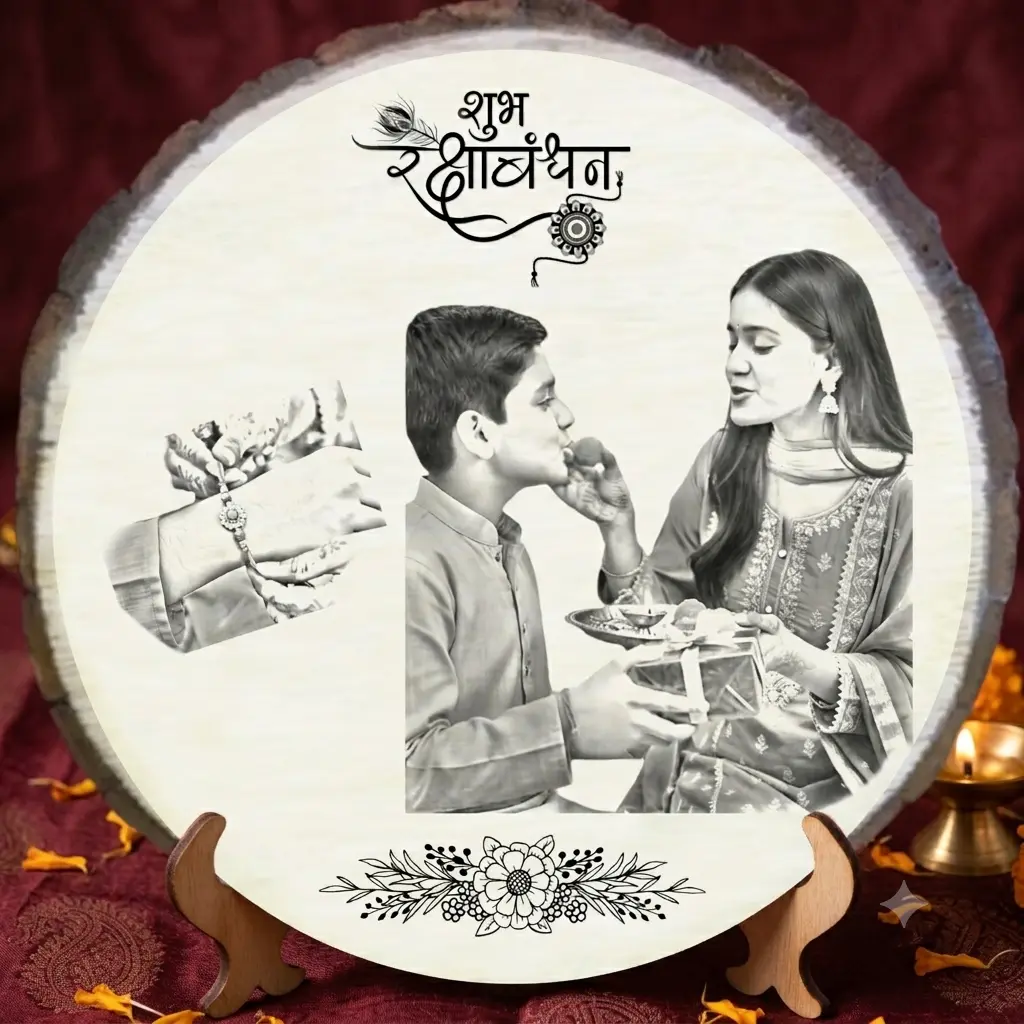 Personalized Raksha Bandhan Wooden Photo Frame for Brother & Sister | Custom Laser Engraved Wooden Plaque | Personalized Rakhi Gift | Wooden Memory Frame | Home & Office Decor