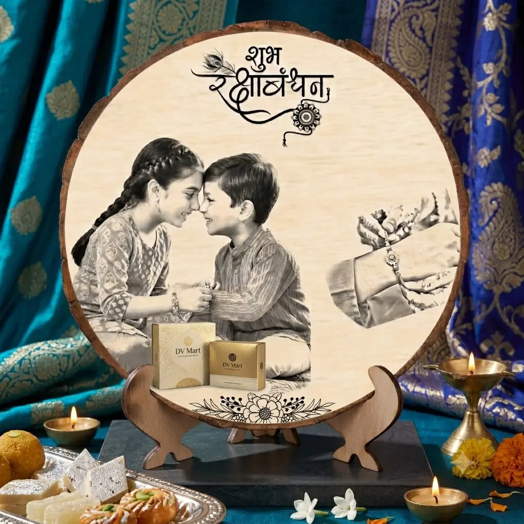 Personalized Wooden Rakhi Gift | Custom Photo Engraved Frame | Brother Sister Keepsake | Wooden Memory Plaque | Raksha Bandhan Gift | DVMART®