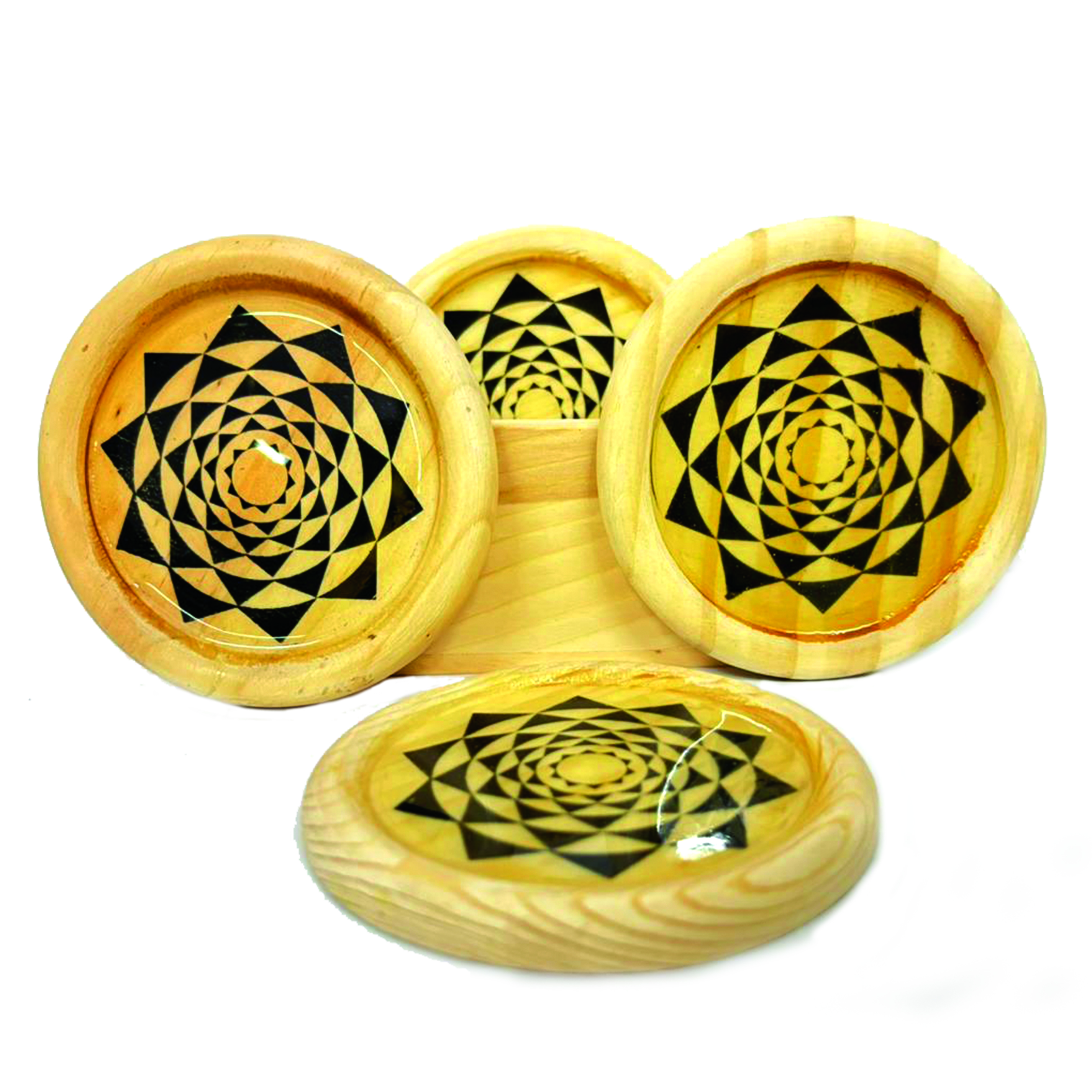 Modern Design Rangoli Natural Wood Coasters for Your Drinks, Beverages & Bar Glasses (set of 4)