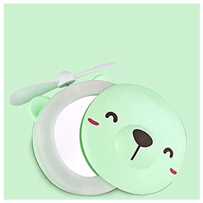 Travel Mini Carton Make Up Mirror with LED Lights USB Fan (Blue Color)
