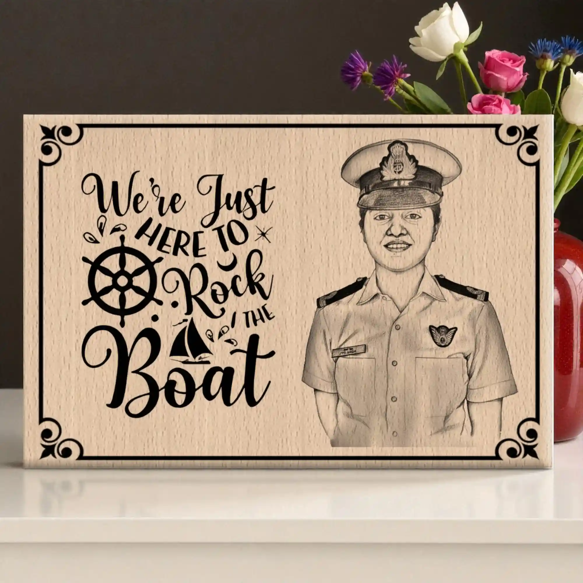Navy Themed Steam Beech Wood Photo Frame – Eco-Friendly & Customizable with Laser Engraved