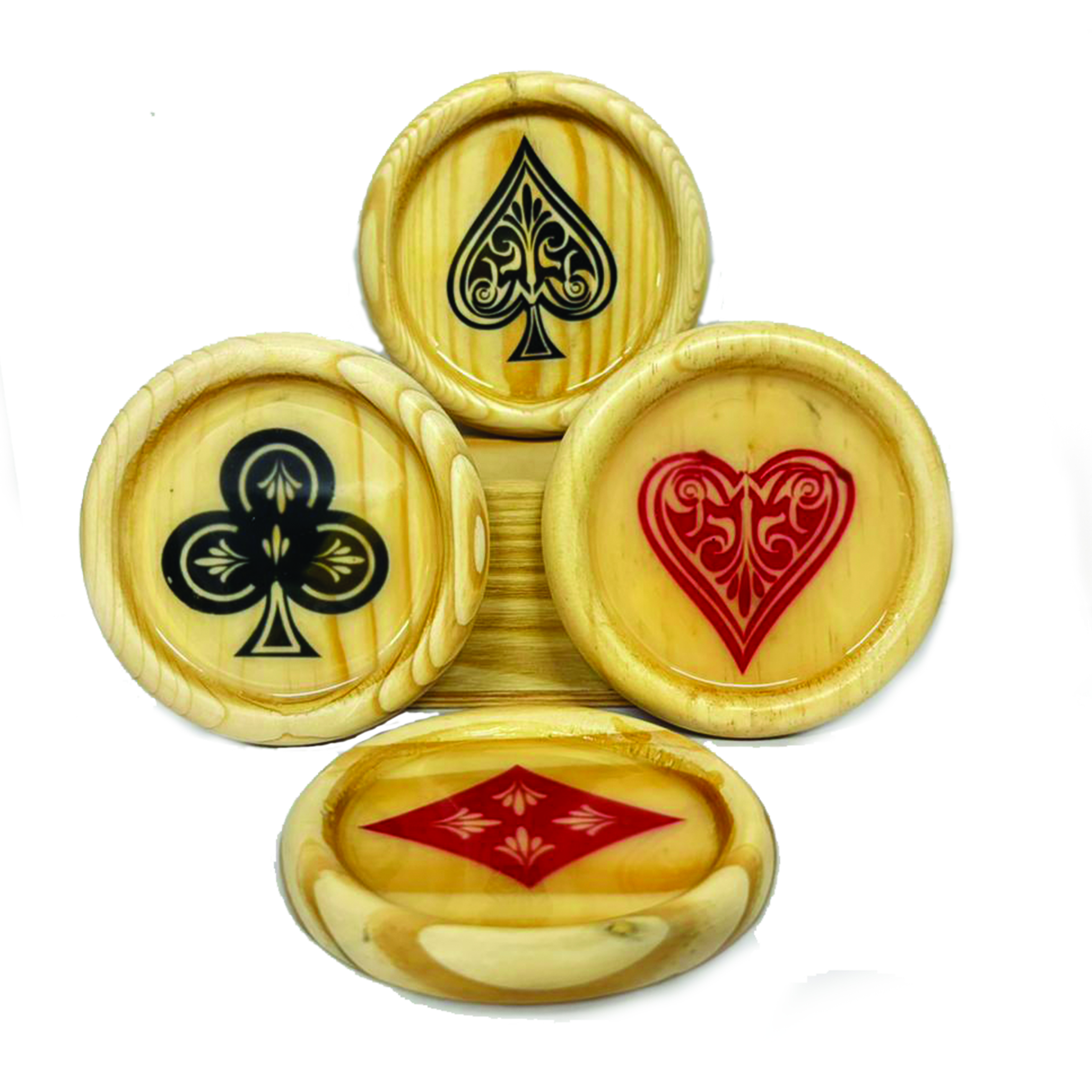 Designer Tea Coaster Wooden - Playing card design prefect for Tea Cups, Coffee Mugs and Glasses - Resin Work (Set of 4)